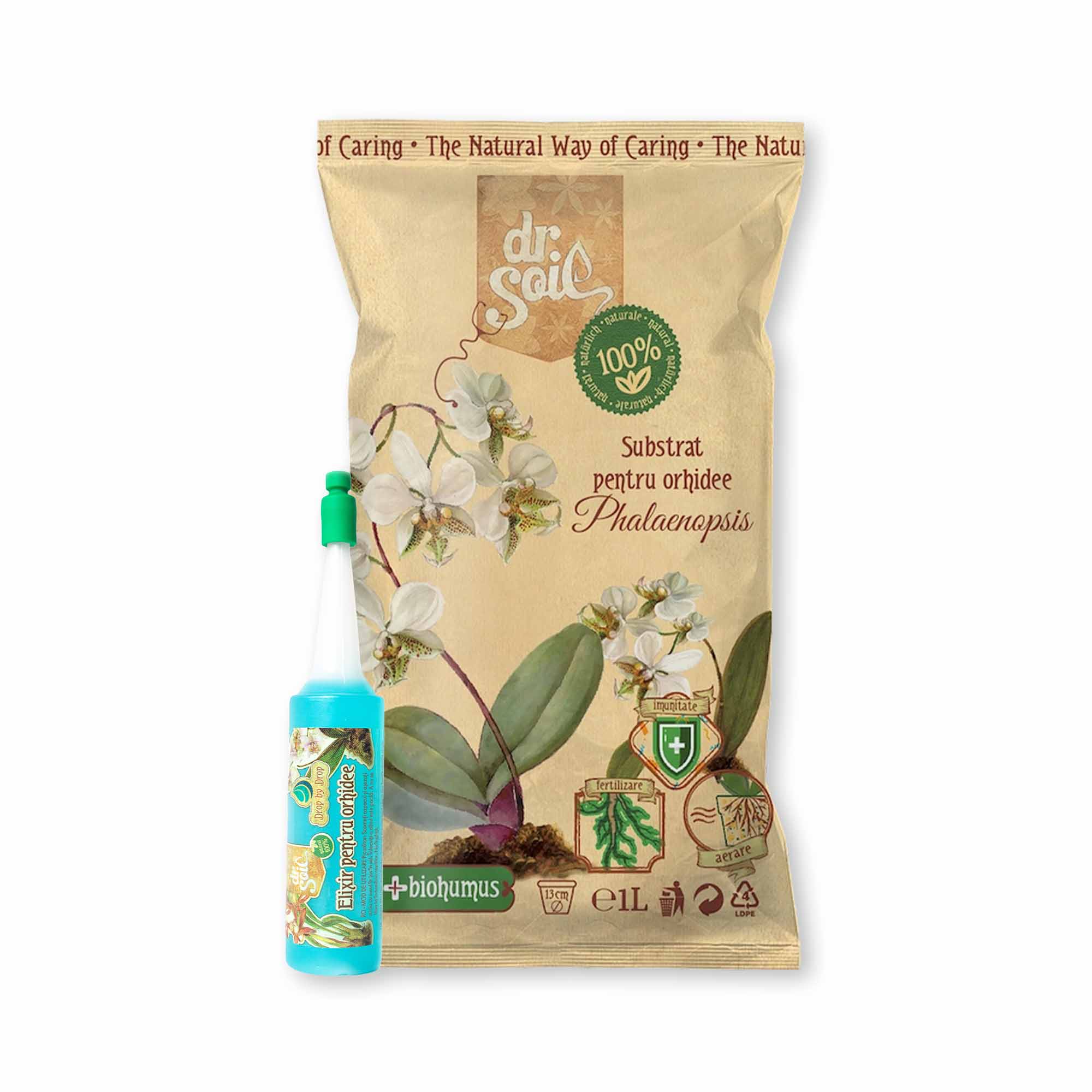 Set Dr.Soil pentru orhidee - elixir orhidee 32ml + Substrat Phalaenopsis 1L