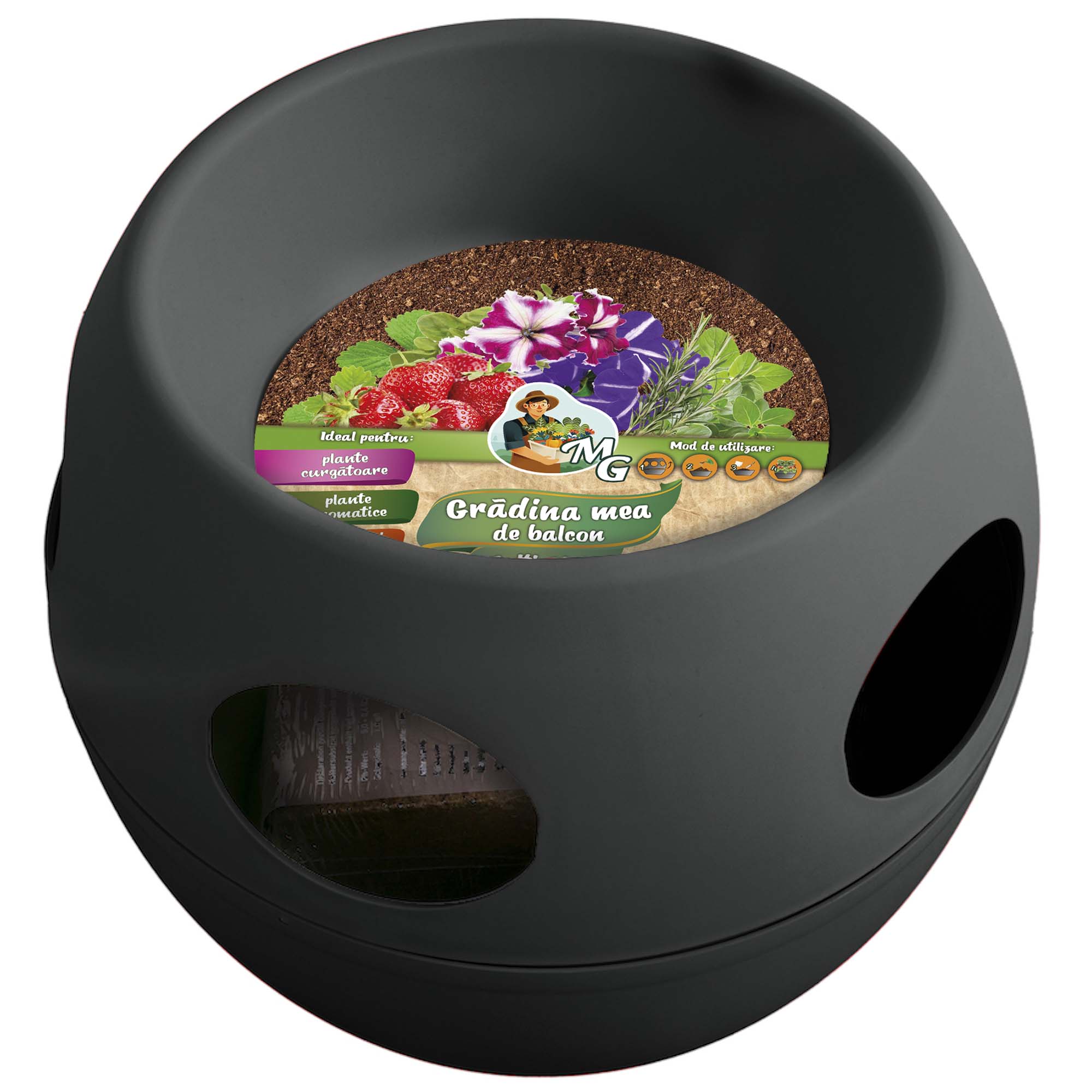 Ghiveci Multi Globe pentru gradini suspendate, culoarea antracite