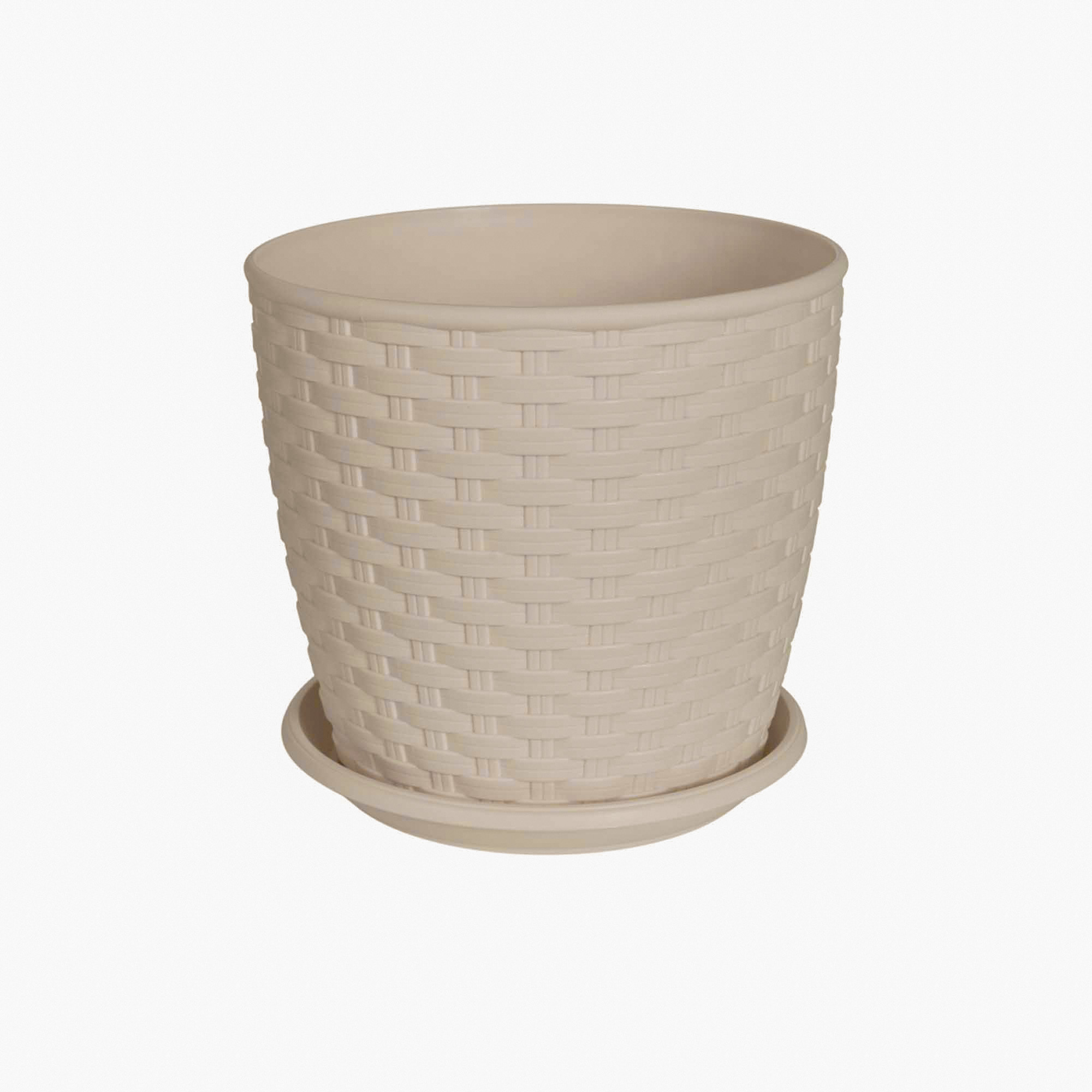 Ghiveci model rattan cu farfurie, 16 cm, nuanță cocoa