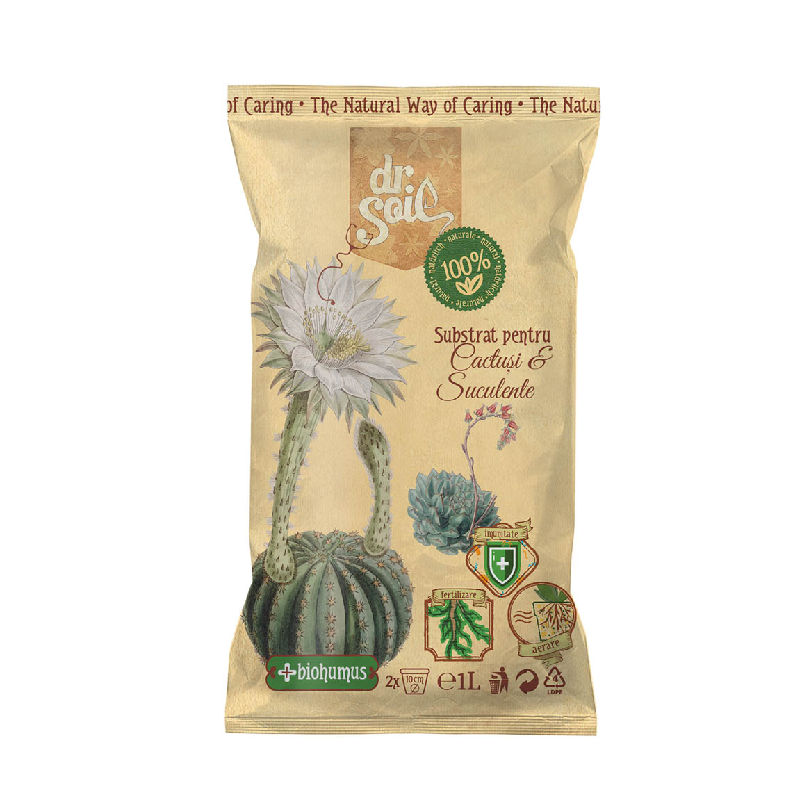 Substrat natural Dr.Soil pentru cactusi si suculente la punga de 1L