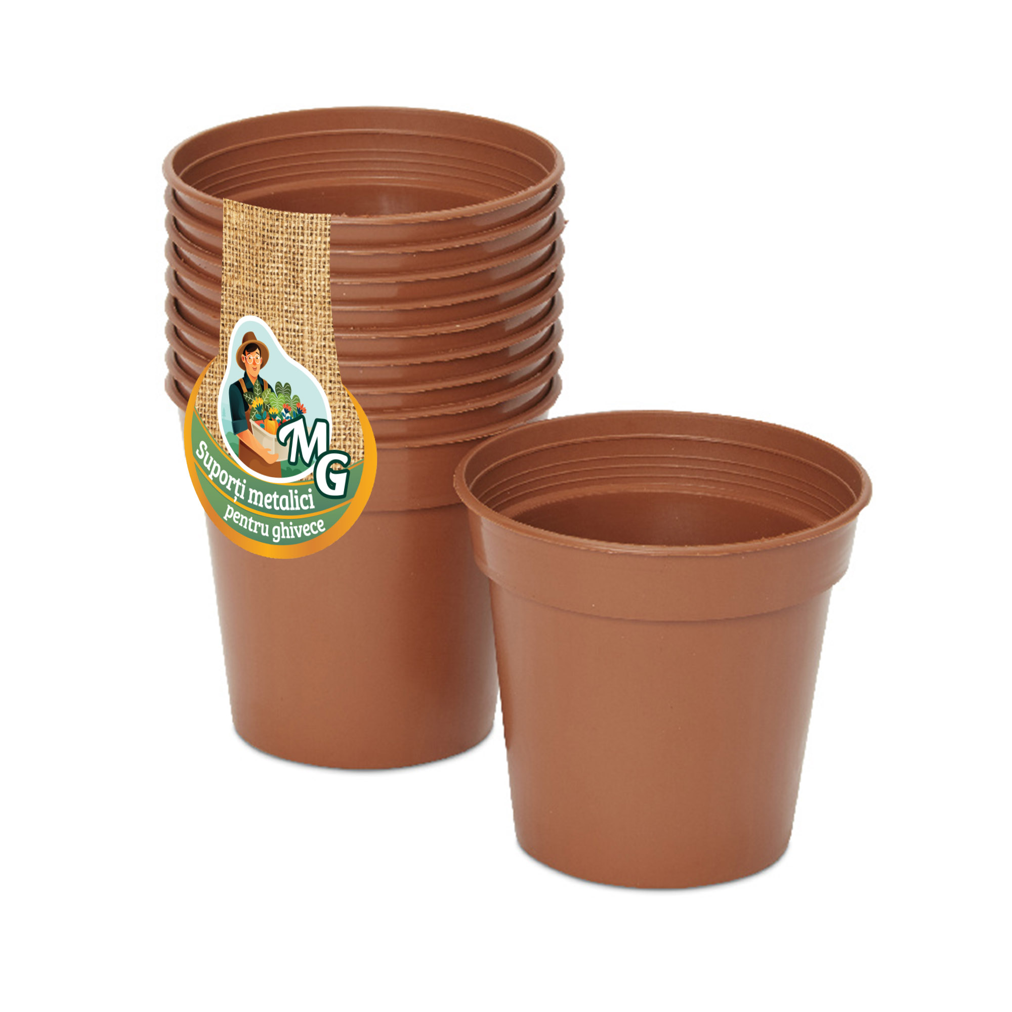 Set 10 Ghivece Productie culoarea terra, 9 CM