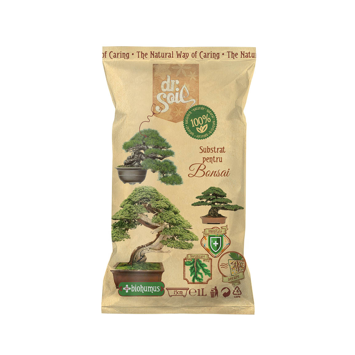 Substrat natural Dr.Soil pentru bonsai si alte plante de ghiveci altoite la punga de 1L