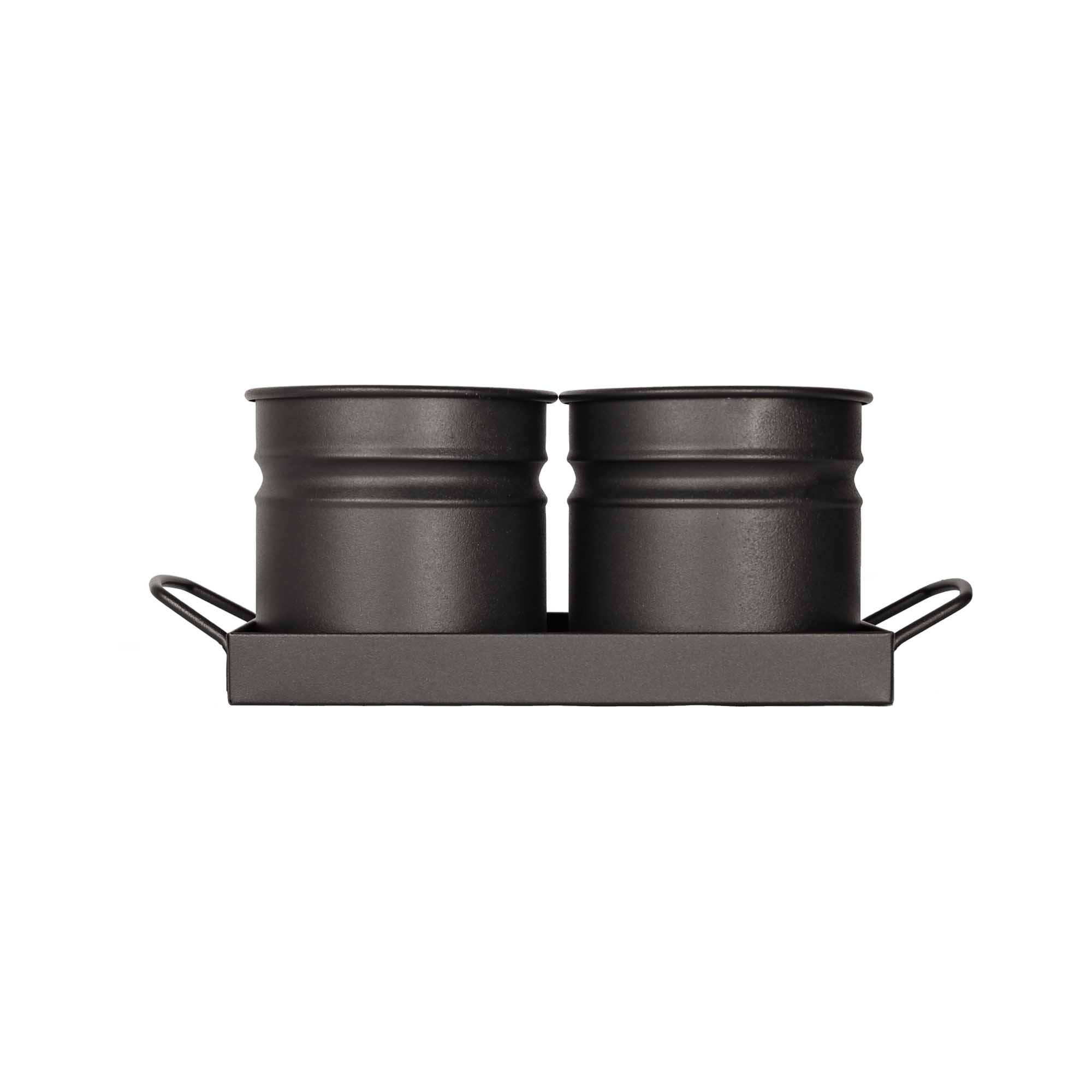 Tavita din metal cu 2 minighivecele Mary\'s Garden Supplies 30 cm, culoarea negru
