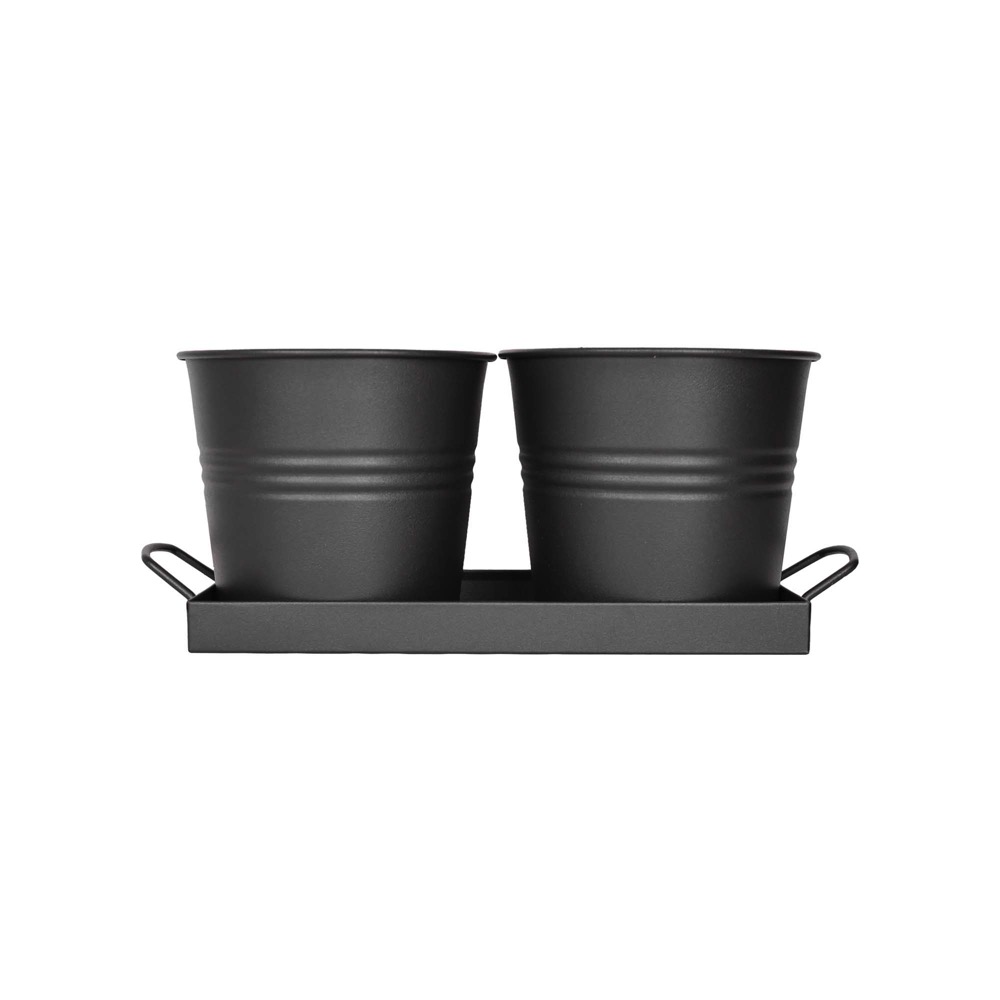 Tavita din metal cu 2 ghivecele Mary\'s Garden Supplies, 35 cm, culoarea negru