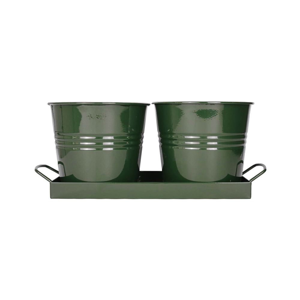 Tavita din metal cu 2 ghivecele Mary\'s Garden Supplies, 35 cm, culoarea verde