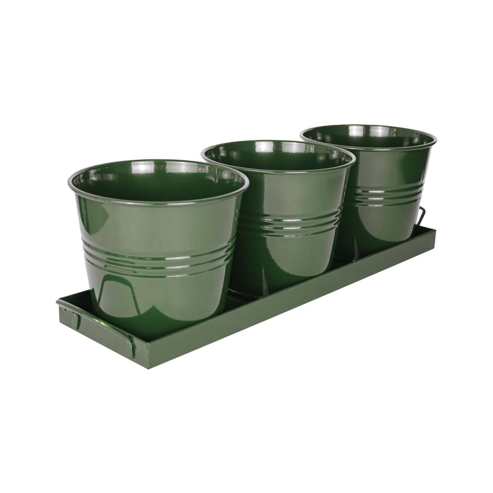 Tavita din metal cu 3 ghivecele Mary\'s Garden Supplies, 52 cm, culoarea verde