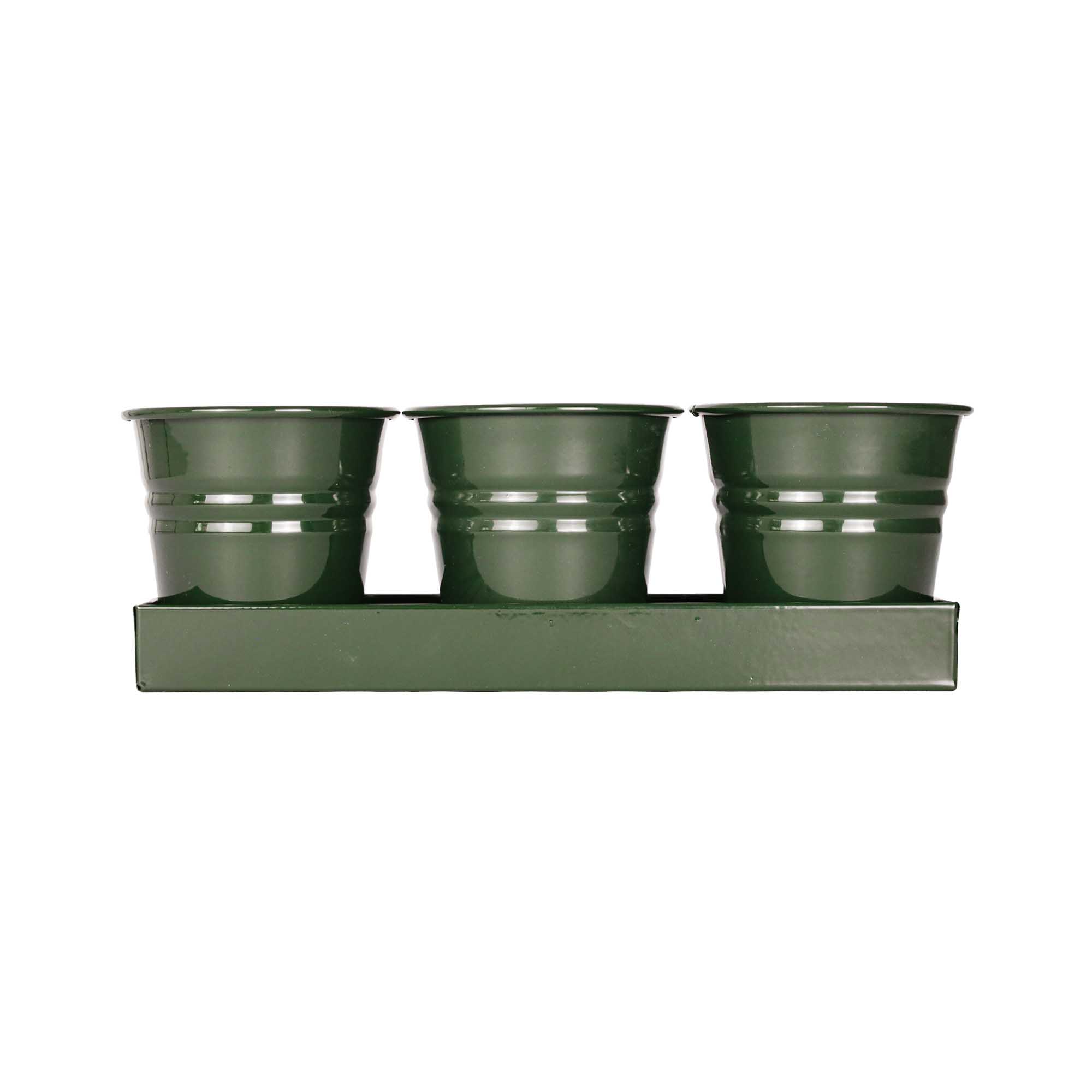 Tavita din metal cu 3 ghivecele Mary\'s Garden Supplies, 33 cm, culoarea verde