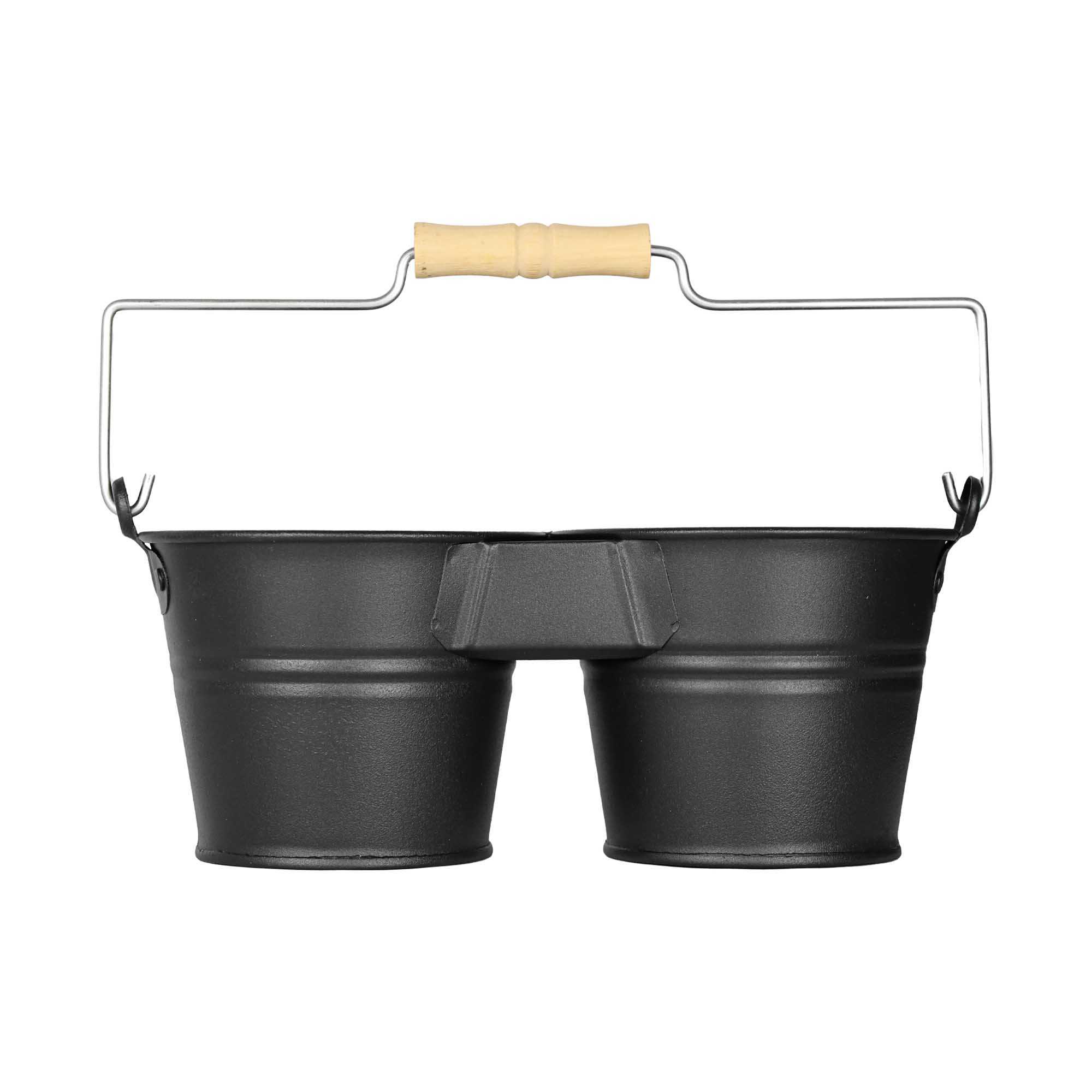 Galeata pentru 2 ghivece cu maner din lemn Mary\'s Garden Supplies, culoarea negru