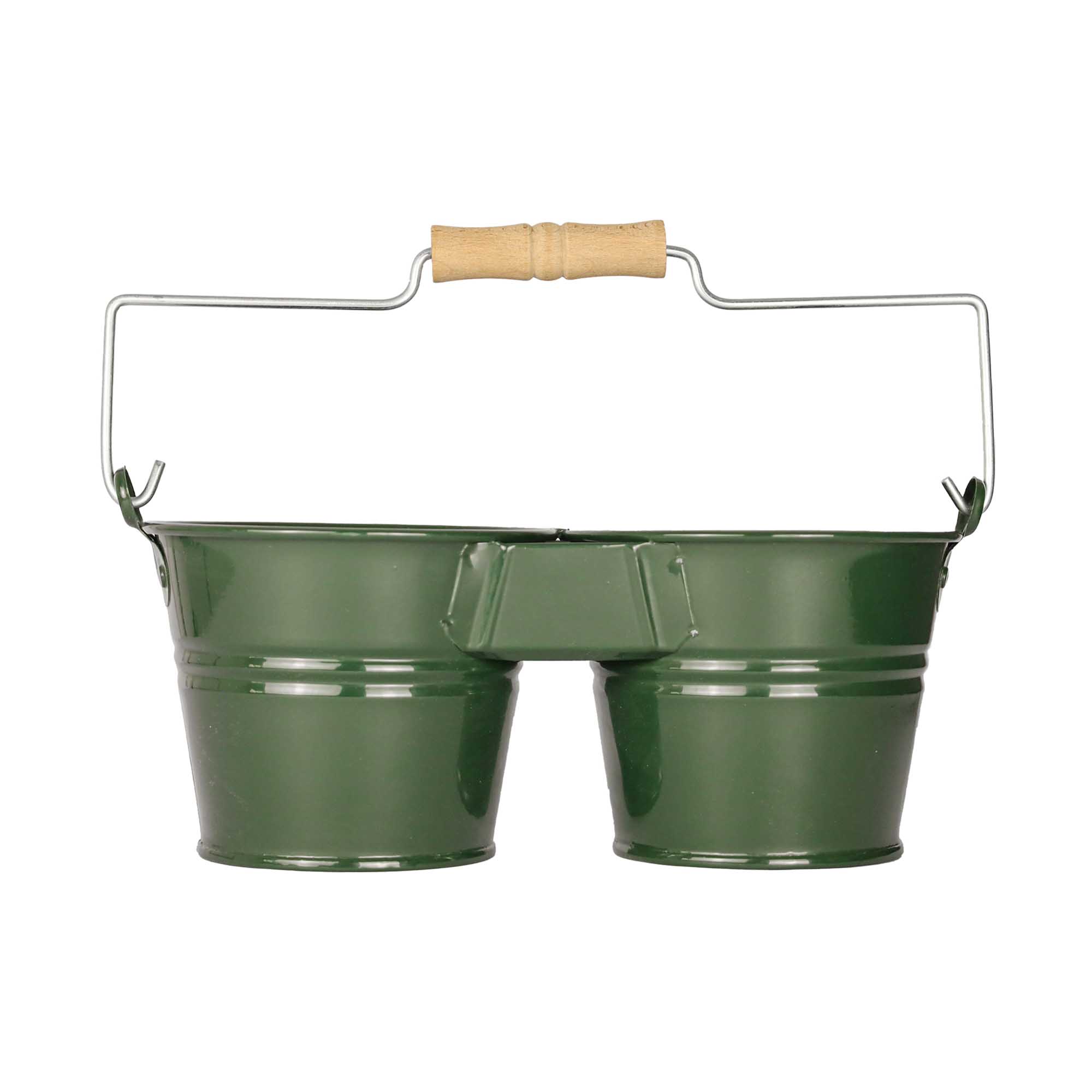 Galeata pentru 2 ghivece cu maner din lemn Mary\'s Garden Supplies, culoarea verde
