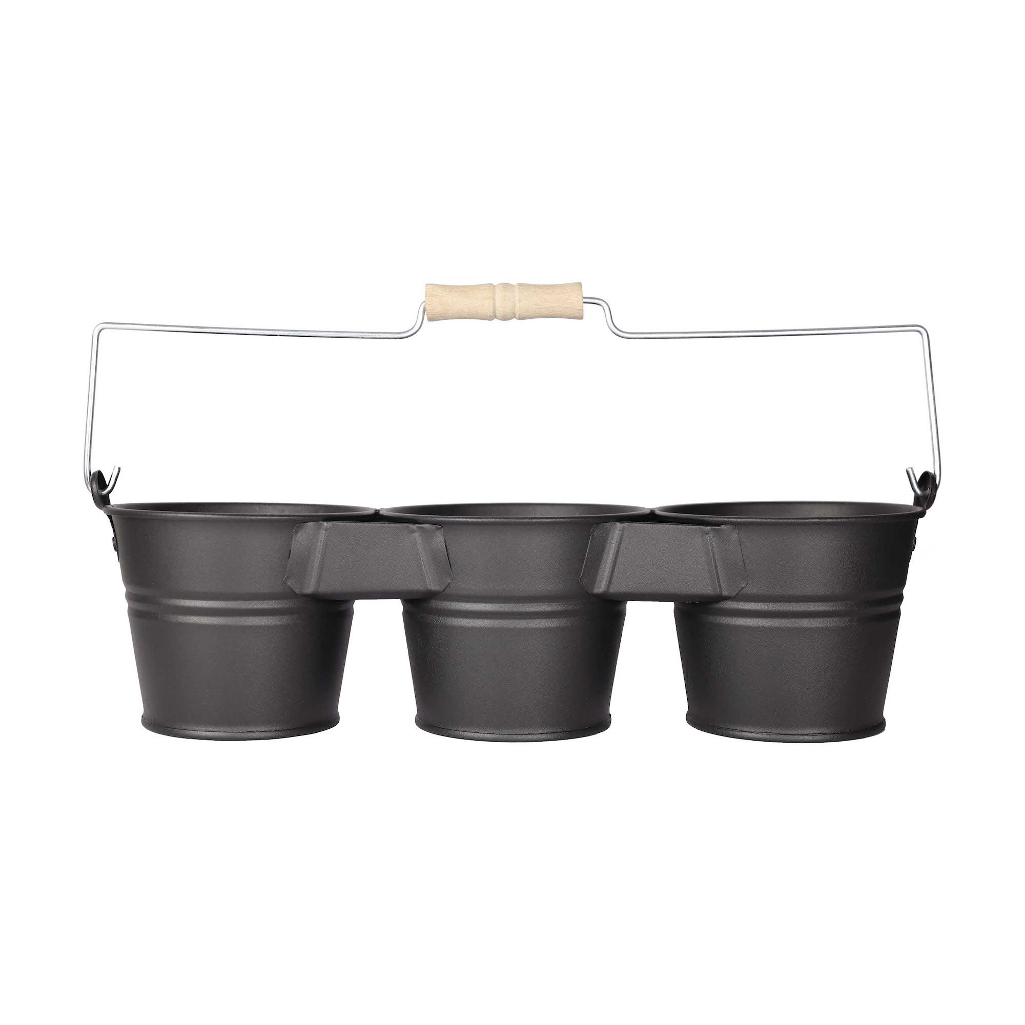 Galeata pentru 3 ghivece cu maner din lemn Mary\'s Garden Supplies, culoarea negru