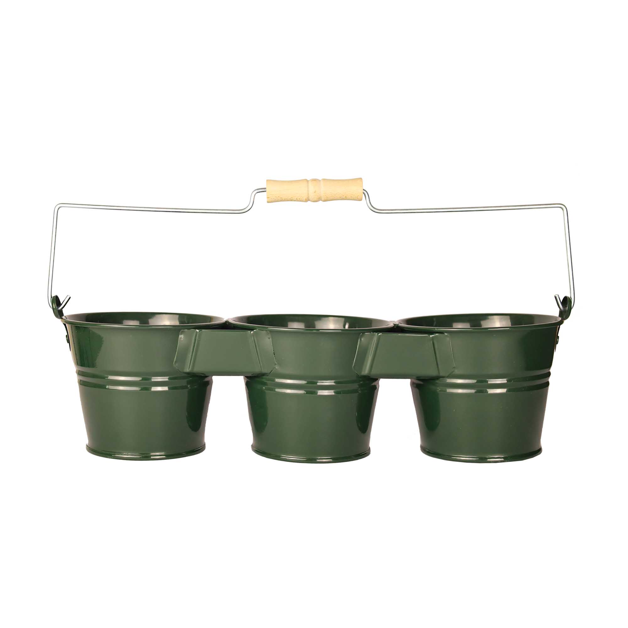 Galeata pentru 3 ghivece cu maner din lemn Mary\'s Garden Supplies, culoarea verde