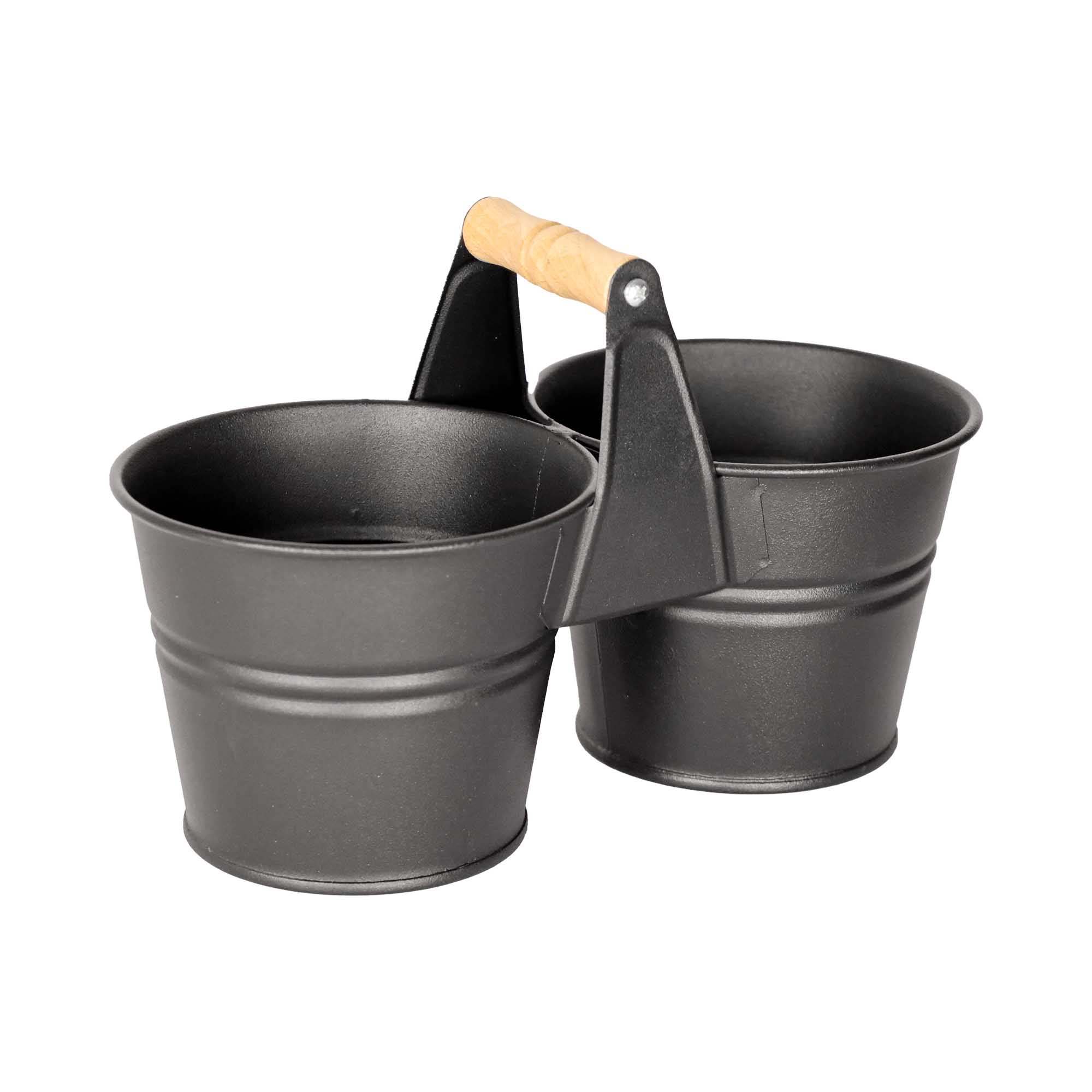 Galeata pentru 2 ghivece cu maner din lemn Mary\'s Garden Supplies 12.5 cm, culoarea negru