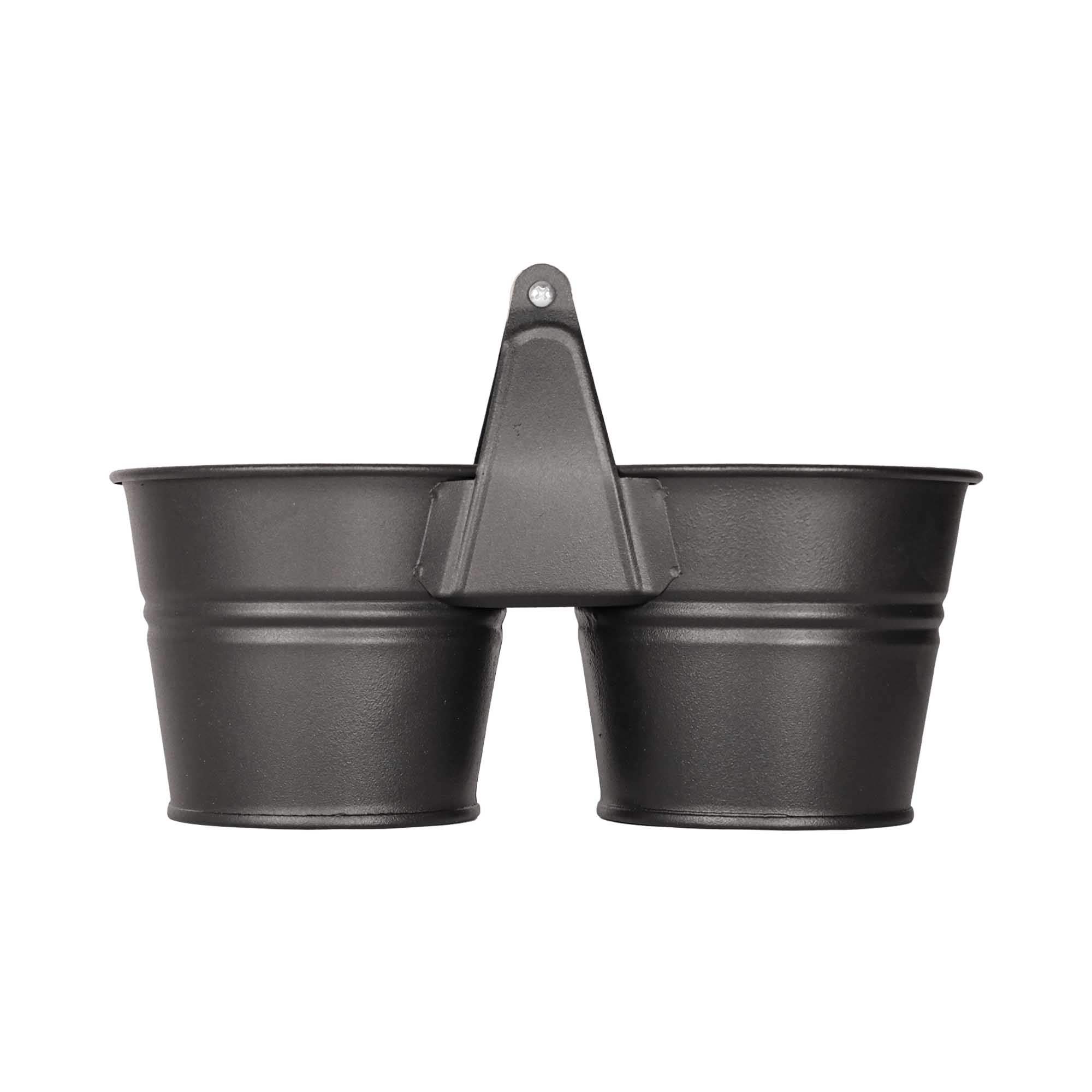 Galeata pentru 2 ghivece cu maner din lemn Mary\'s Garden Supplies 14 cm, culoarea negru