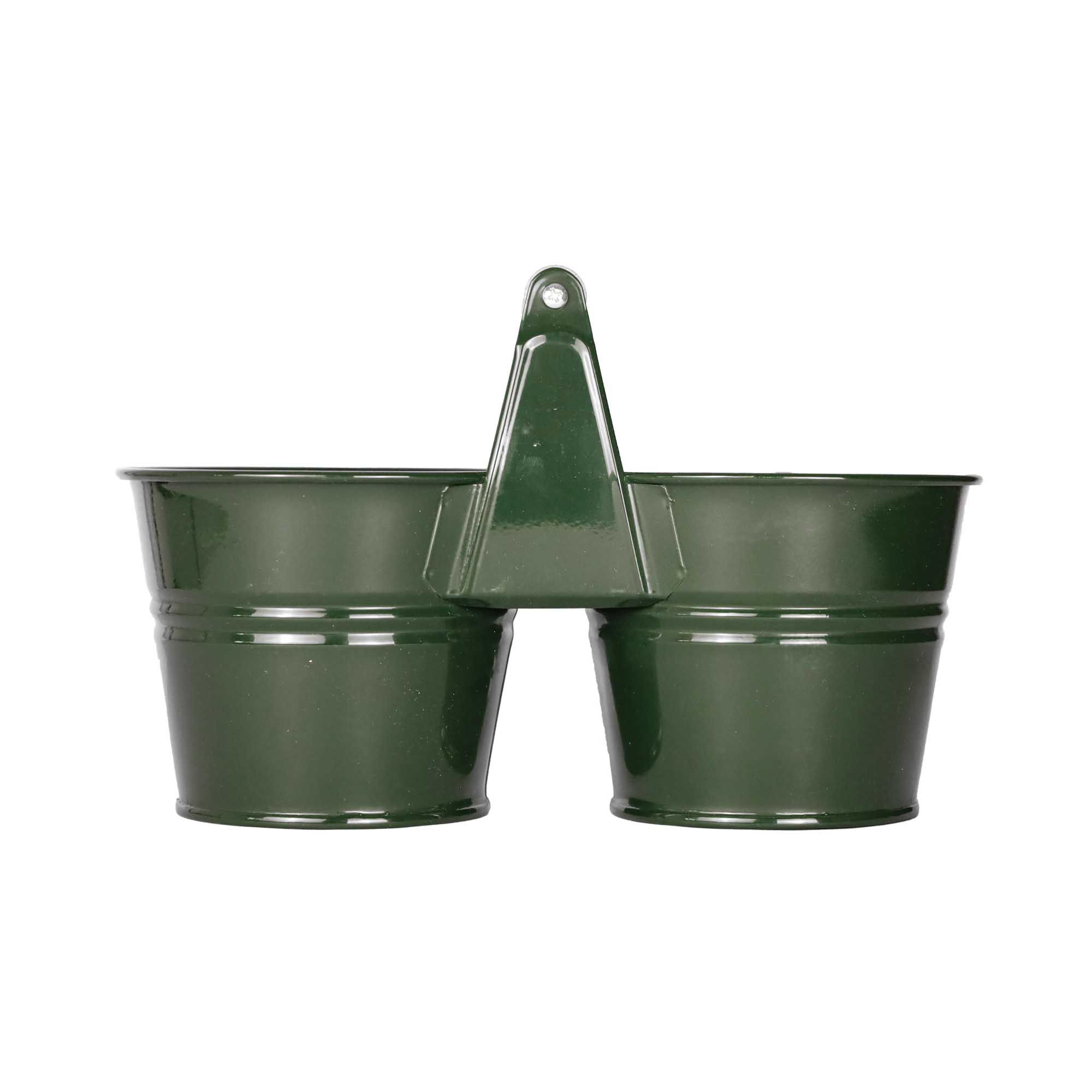 Galeata pentru 2 ghivece cu maner din lemn Mary\'s Garden Supplies 14 cm culoarea verde