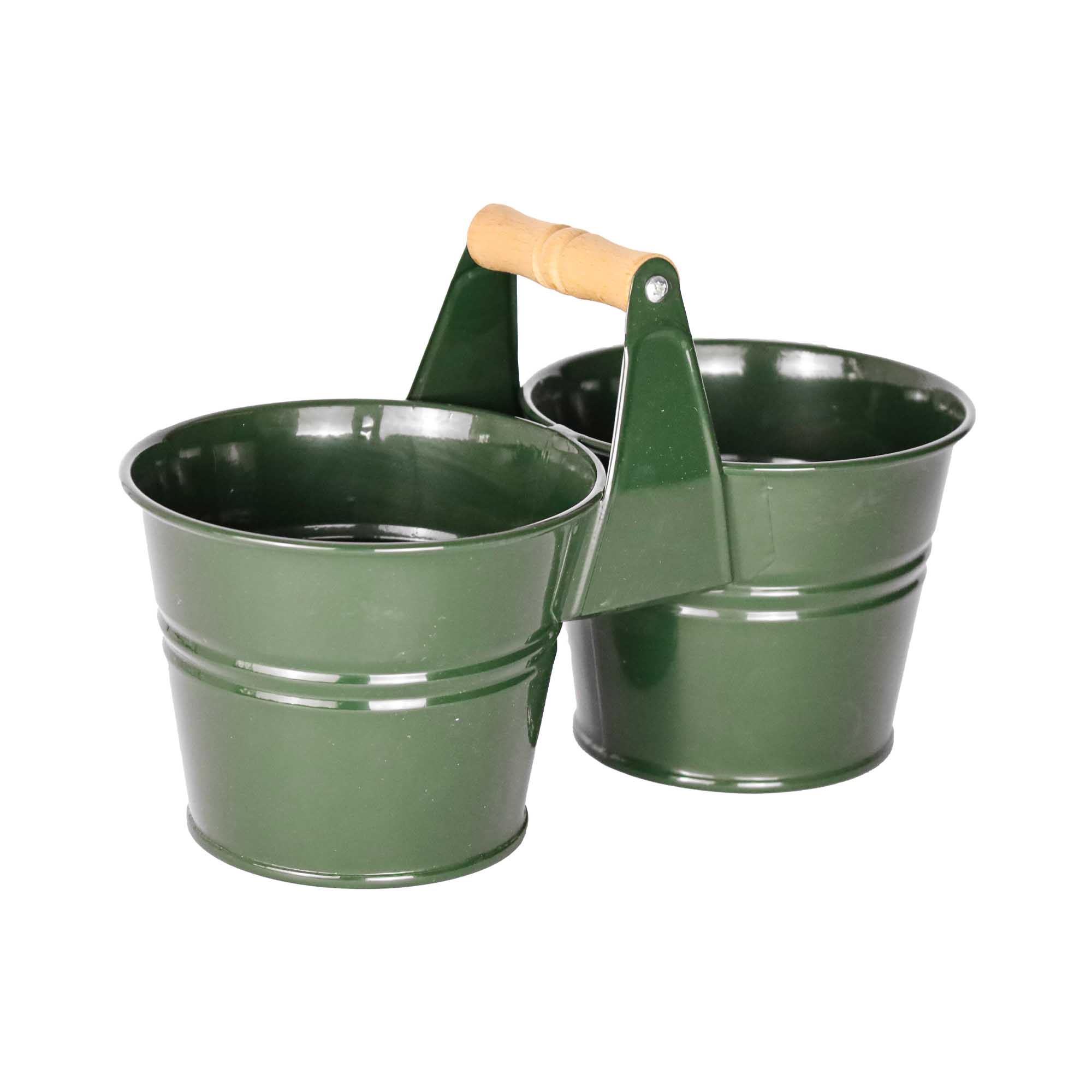 Galeata pentru 2 ghivece cu maner din lemn Mary\'s Garden Supplies 16.5 cm, culoarea verde