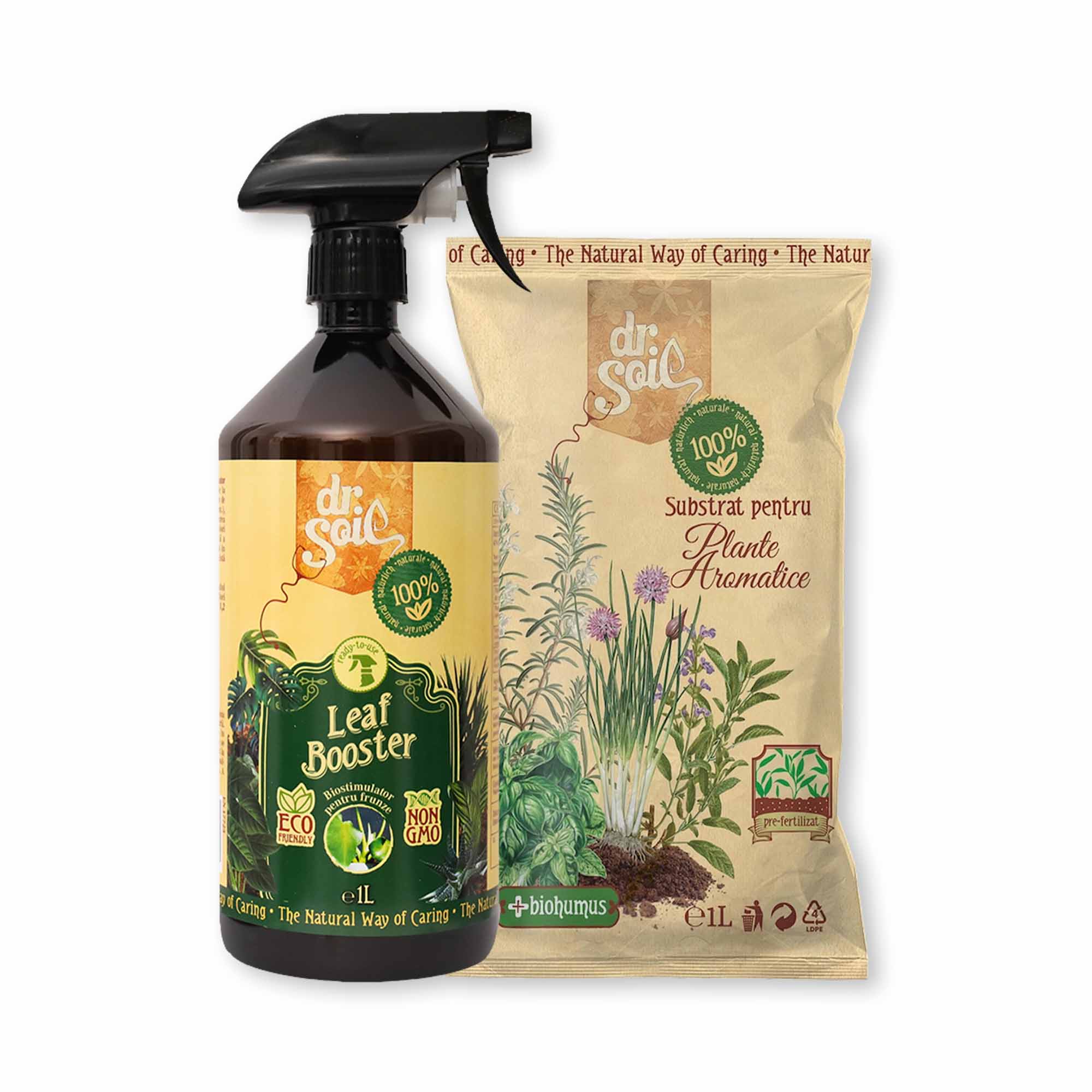 Pachet Dr.Soil pentru transplantarea plantelor aromatice cu substrat natural pentru plante aromatice si perlit horticol