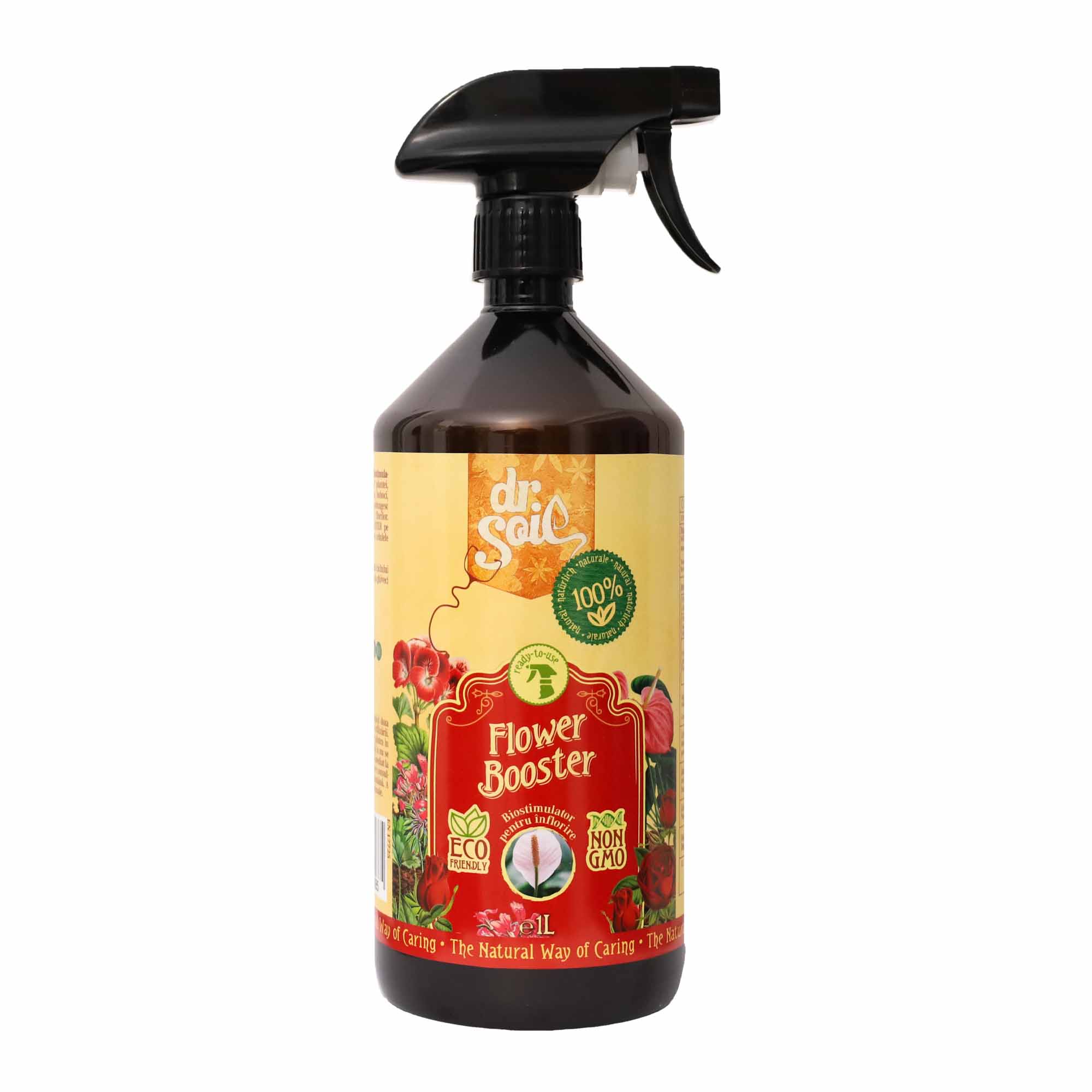 Dr.Soil FLOWER BOOSTER, biostimulator cu rolul de a stimula înflorirea, solutie gata de utilizare cu pulverizator de 1 litru