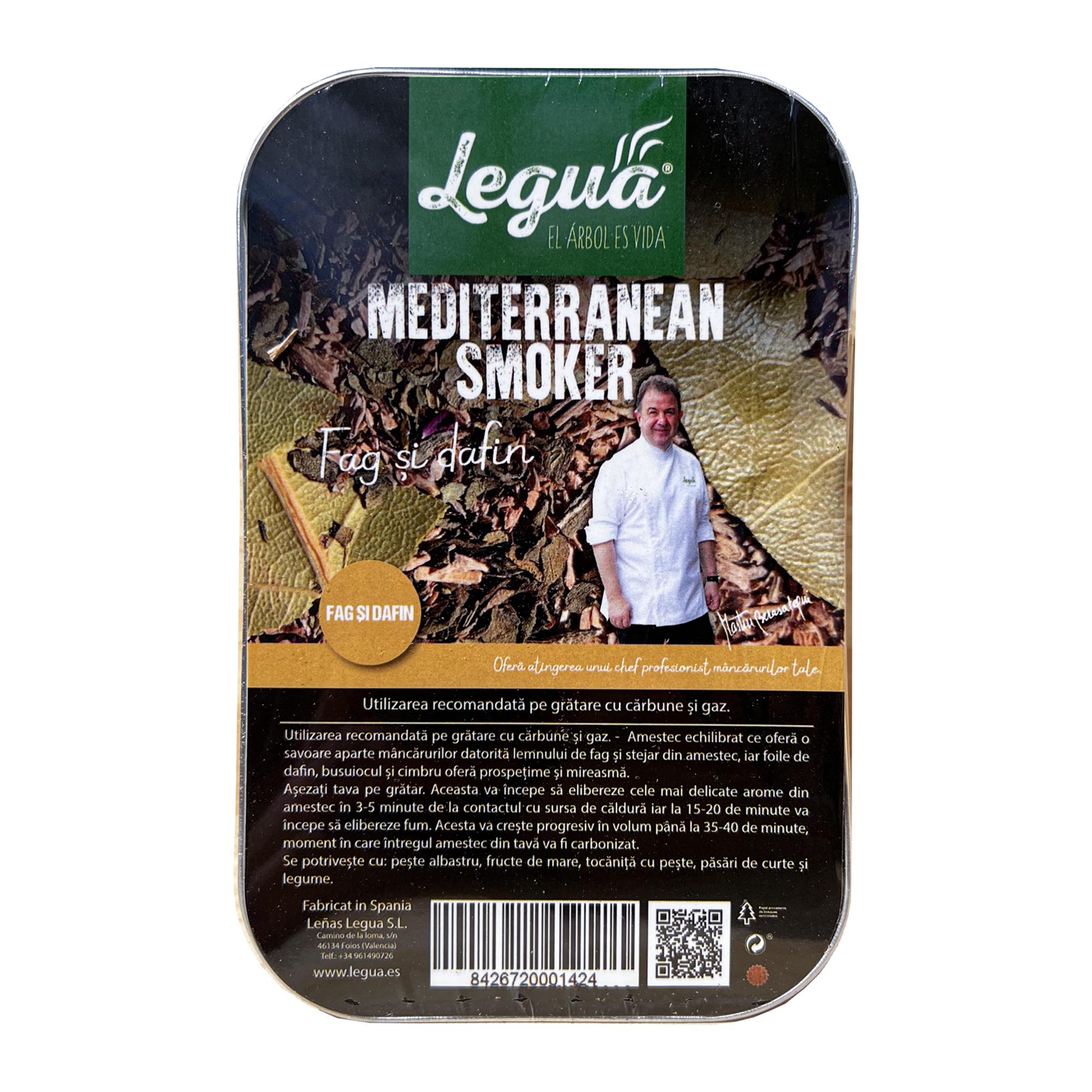 Afumatoare pentru gratar Haya Legua, din lemn de fag si stejar mediteranean, in tavita din aluminiu la 500 ml, pentru afumarea pestelui, pasarilor si legumelor