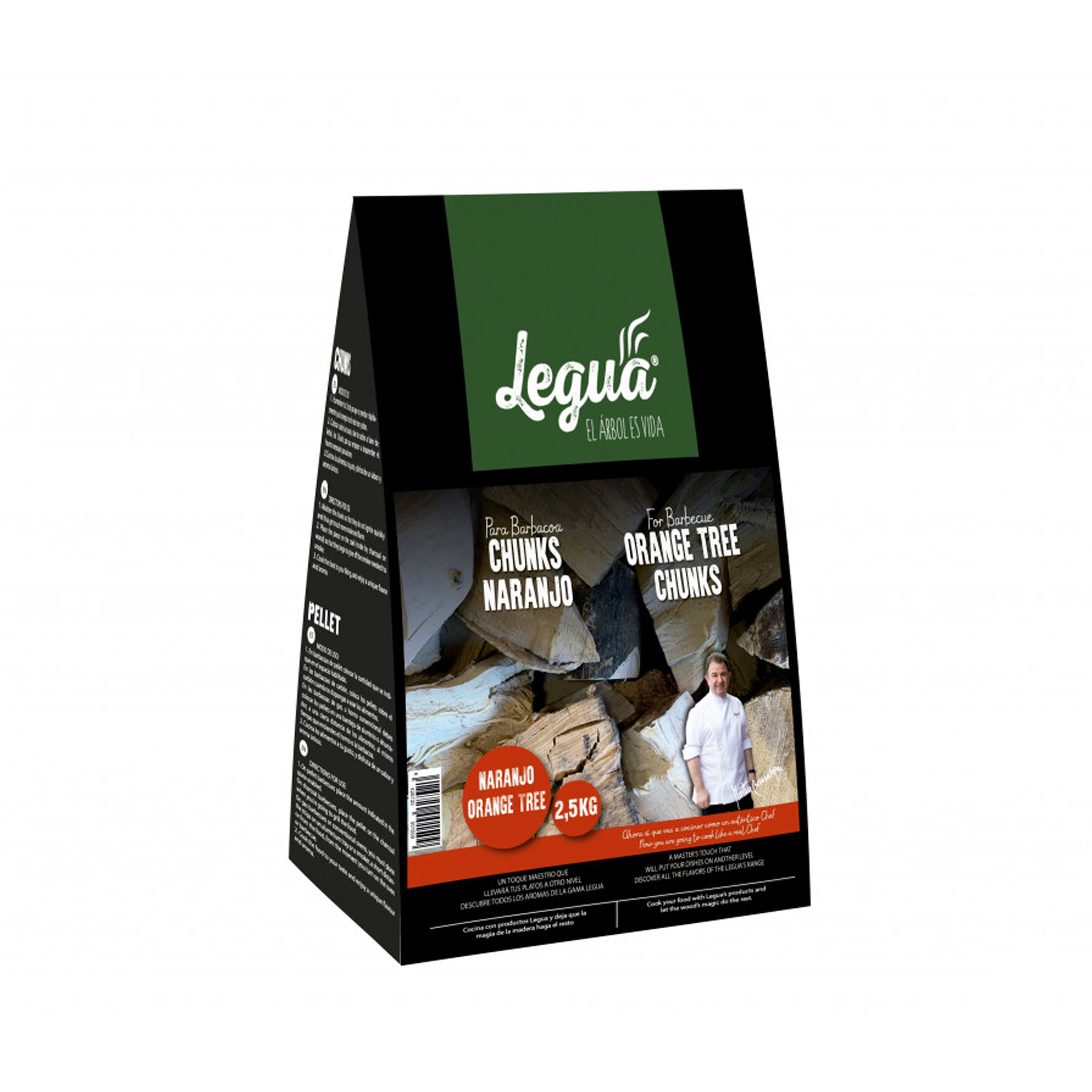 Bucati din lemn de Portocal pentru afumare pe gratar Legua, pentru aromatizarea prin afumare a carnii de peste, moluste si alte carnuri albe 2,5Kg