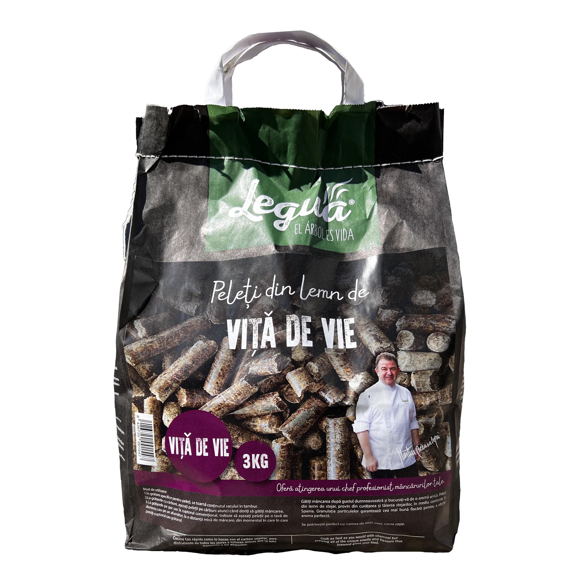 Peleti din lemn de vita de vie pentru gratar si afumatoare Legua, pentru carne rosie si miel 3 kg