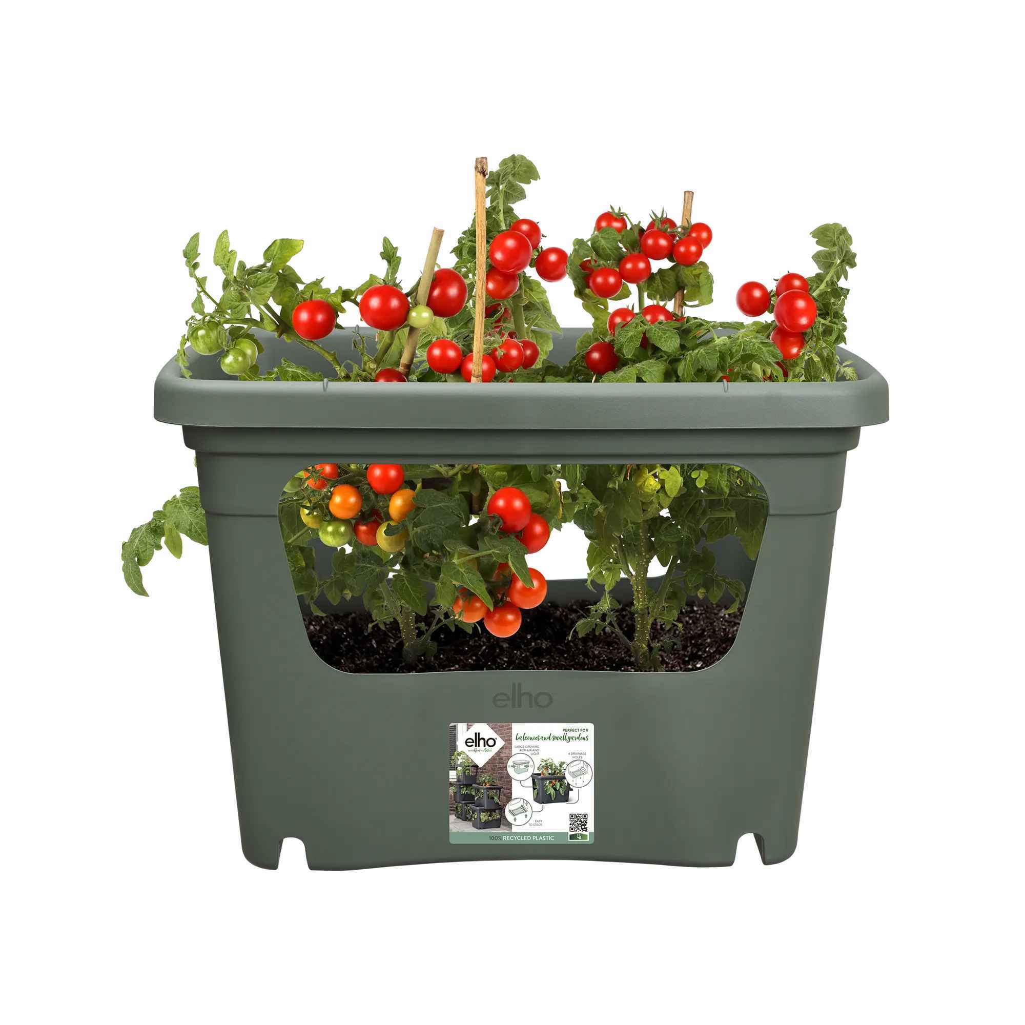 Ghiveci special pentru creșterea legumelor pe balcon sau terasa Green Basics Stack & Grow Large, din plastic reciclat, culoarea leaf green