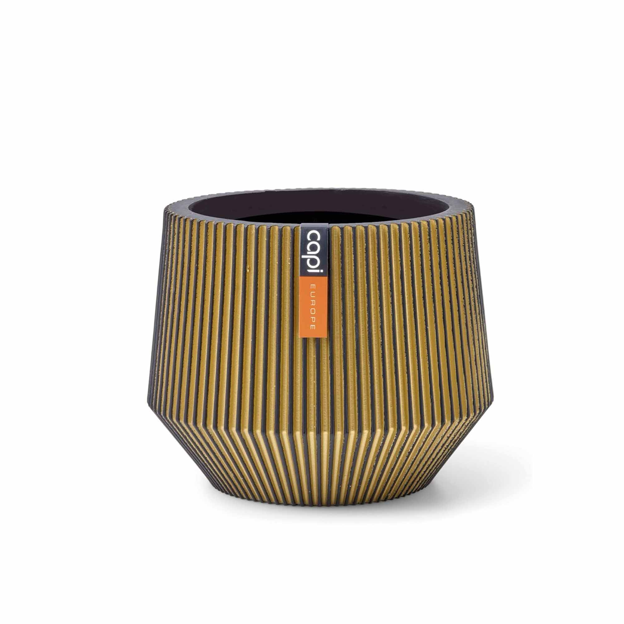 Vase cylinder geo groove 9*8 black gold